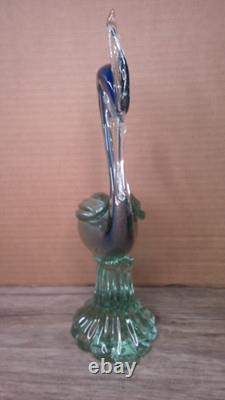 Vintage 12 Murano art glass hand blown blue swirl with Gold flecks Heron figure