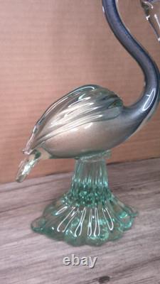 Vintage 12 Murano art glass hand blown blue swirl with Gold flecks Heron figure