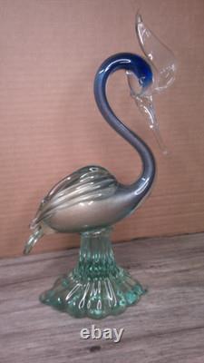 Vintage 12 Murano art glass hand blown blue swirl with Gold flecks Heron figure