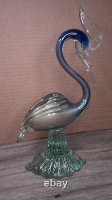 Vintage 12 Murano art glass hand blown blue swirl with Gold flecks Heron figure