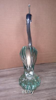 Vintage 12 Murano art glass hand blown blue swirl with Gold flecks Heron figure