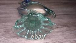 Vintage 12 Murano art glass hand blown blue swirl with Gold flecks Heron figure