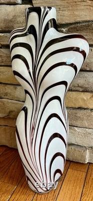 Vintage 17 Murano Style Zebra Stripe Female Torso Art Glass Hand Blown Vase