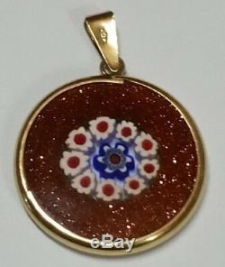 Vintage 18k Solid Yellow Gold Murano Glass Pendant