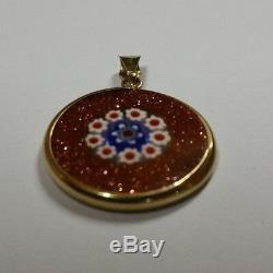 Vintage 18k Solid Yellow Gold Murano Glass Pendant