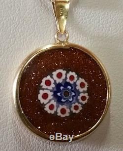 Vintage 18k Solid Yellow Gold Murano Glass Pendant