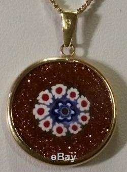 Vintage 18k Solid Yellow Gold Murano Glass Pendant