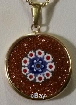 Vintage 18k Solid Yellow Gold Murano Glass Pendant