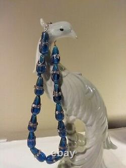 Vintage 19 Venetian Murano Ladies Glass Beaded Blue Necklace-Total 14 Beads
