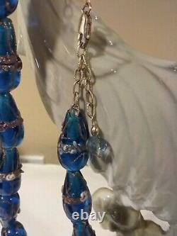 Vintage 19 Venetian Murano Ladies Glass Beaded Blue Necklace-Total 14 Beads