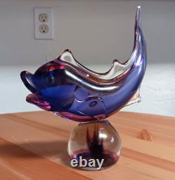 Vintage 1940-50s Murano Glass Fish Arching Italy Art Statue Sculpture OOAK