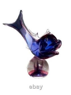 Vintage 1940-50s Murano Glass Fish Arching Italy Art Statue Sculpture OOAK