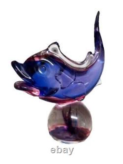 Vintage 1940-50s Murano Glass Fish Arching Italy Art Statue Sculpture OOAK