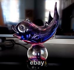 Vintage 1940-50s Murano Glass Fish Arching Italy Art Statue Sculpture OOAK