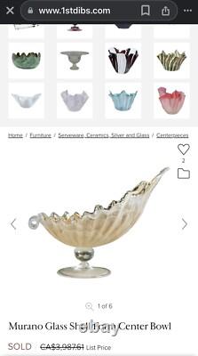 Vintage 1940s Murano Large Golden Sea Shell Art Glass Bowl