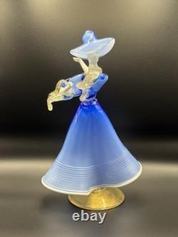 Vintage 1950 Venetian Murano Glass Woman In Blue Dress