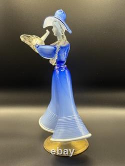 Vintage 1950 Venetian Murano Glass Woman In Blue Dress