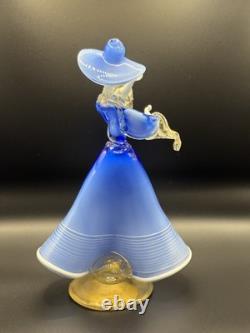 Vintage 1950 Venetian Murano Glass Woman In Blue Dress