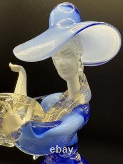 Vintage 1950 Venetian Murano Glass Woman In Blue Dress