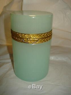 Vintage 1950's Cenedese Murano Glass Green Opaline Lidded Hinged Jar Old Label