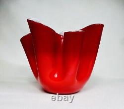 Vintage 1950's Fazzoletti Bicolore vase, h 5.3, red by Venini, Murano, Italy