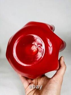 Vintage 1950's Fazzoletti Bicolore vase, h 5.3, red by Venini, Murano, Italy
