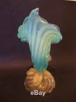 Vintage 1950's Murano Seguso Opalescent Turquoise Cornucopia Glass Vase 25cm
