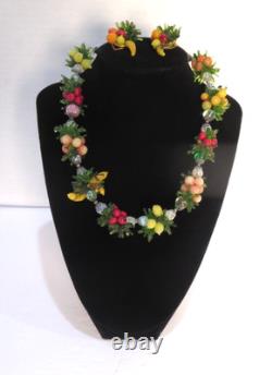 Vintage 1950's Venetian Murano Glass FRUIT SALAD Cluster Necklace & Earrings