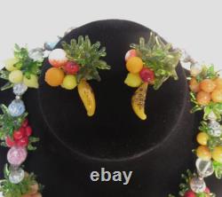 Vintage 1950's Venetian Murano Glass FRUIT SALAD Cluster Necklace & Earrings