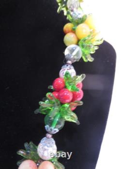 Vintage 1950's Venetian Murano Glass FRUIT SALAD Cluster Necklace & Earrings