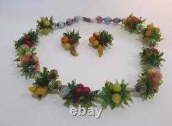 Vintage 1950's Venetian Murano Glass FRUIT SALAD Cluster Necklace & Earrings