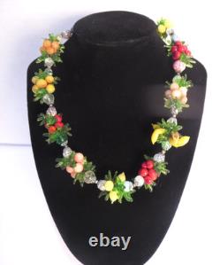 Vintage 1950's Venetian Murano Glass FRUIT SALAD Cluster Necklace & Earrings