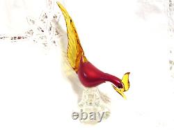 Vintage 1950s Murano Art Glass Red and Amber Pheasant Bird Figurine Sculpture