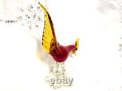 Vintage 1950s Murano Art Glass Red and Amber Pheasant Bird Figurine Sculpture