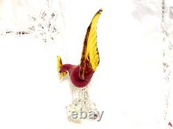 Vintage 1950s Murano Art Glass Red and Amber Pheasant Bird Figurine Sculpture