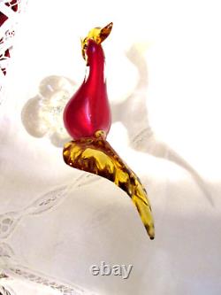 Vintage 1950s Murano Art Glass Red and Amber Pheasant Bird Figurine Sculpture