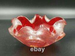 Vintage 1950s Murano Red Glass with Silver Flecks Dish/Ashtray