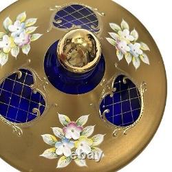 Vintage 1950s Venetian Murano Tre Fuochi 24K Gold Cobalt Blue Glass Footed Jar