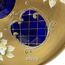 Vintage 1950s Venetian Murano Tre Fuochi 24K Gold Cobalt Blue Glass Footed Jar