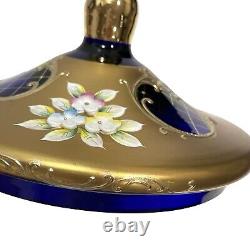 Vintage 1950s Venetian Murano Tre Fuochi 24K Gold Cobalt Blue Glass Footed Jar