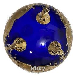 Vintage 1950s Venetian Murano Tre Fuochi 24K Gold Cobalt Blue Glass Footed Jar