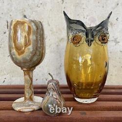 Vintage 1960's MCM Murano Glass Owl Vase Hand Blown