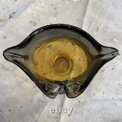 Vintage 1960's MCM Murano Glass Owl Vase Hand Blown