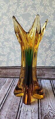 Vintage 1960's Murano Flavio Poli Green Glass Vase Exquisite Handmade Blown