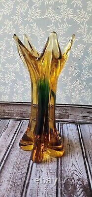 Vintage 1960's Murano Flavio Poli Green Glass Vase Exquisite Handmade Blown