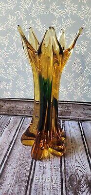 Vintage 1960's Murano Flavio Poli Green Glass Vase Exquisite Handmade Blown