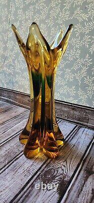 Vintage 1960's Murano Flavio Poli Green Glass Vase Exquisite Handmade Blown