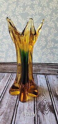 Vintage 1960's Murano Flavio Poli Green Glass Vase Exquisite Handmade Blown