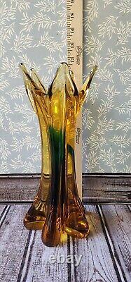 Vintage 1960's Murano Flavio Poli Green Glass Vase Exquisite Handmade Blown