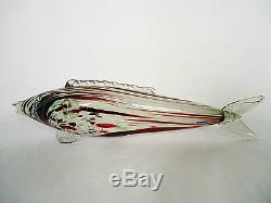 Vintage 1960's Murano Glass End of Day Wear Fish Red White Blue Green, Large
